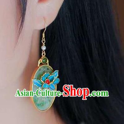 Handmade China Traditional Cheongsam Eardrop Jade Accessories Earrings Jewelry