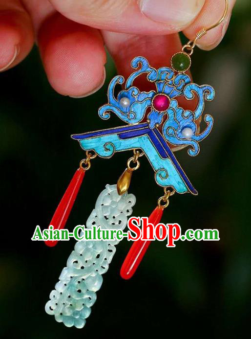 Handmade China Pearls Accessories Traditional Cheongsam Jade Eardrop Blueing Bat Earrings Jewelry Handmade China Pearls Accessories Traditional Cheongsam Jade Eardrop Blueing Bat Earrings Jewelry