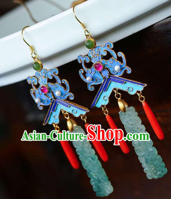 Handmade China Pearls Accessories Traditional Cheongsam Jade Eardrop Blueing Bat Earrings Jewelry Handmade China Pearls Accessories Traditional Cheongsam Jade Eardrop Blueing Bat Earrings Jewelry