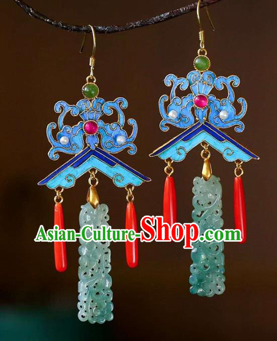 Handmade China Pearls Accessories Traditional Cheongsam Jade Eardrop Blueing Bat Earrings Jewelry Handmade China Pearls Accessories Traditional Cheongsam Jade Eardrop Blueing Bat Earrings Jewelry