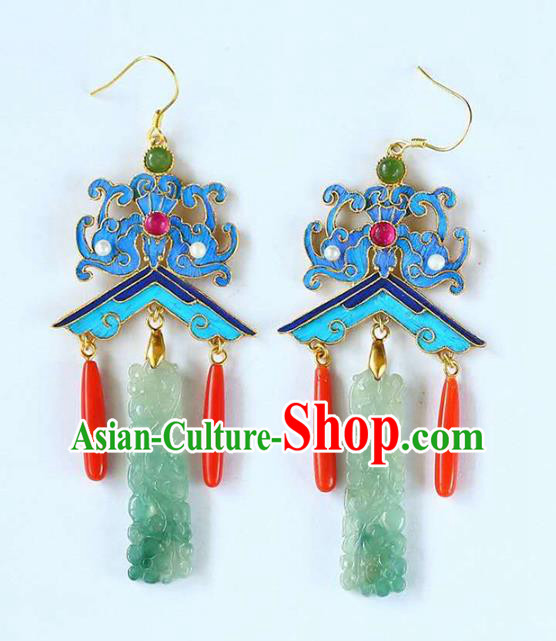 Handmade China Pearls Accessories Traditional Cheongsam Jade Eardrop Blueing Bat Earrings Jewelry Handmade China Pearls Accessories Traditional Cheongsam Jade Eardrop Blueing Bat Earrings Jewelry