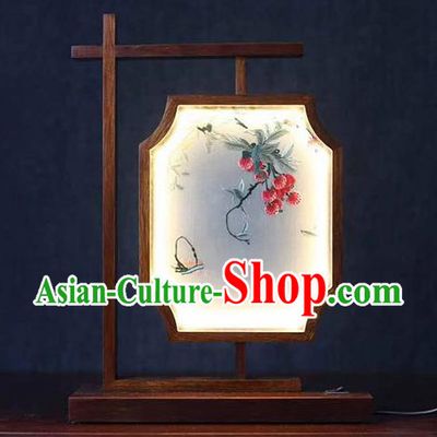 China Traditional Embroidered Lantern Ornaments National Rosewood Carving Table Screen