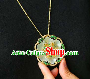 Chinese National Classical Jade Carving Flower Necklace Accessories Handmade Golden Necklet Pendant Chinese National Classical Jade Carving Flower Necklace Accessories Handmade Golden Necklet Pendant