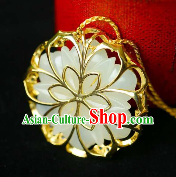 Chinese National Classical Jade Carving Flower Necklace Accessories Handmade Golden Necklet Pendant Chinese National Classical Jade Carving Flower Necklace Accessories Handmade Golden Necklet Pendant