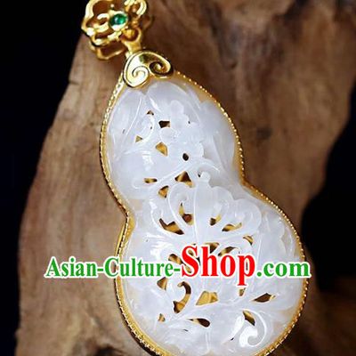 Chinese National Classical Golden Gourd Necklace Accessories Handmade Jade Carving Necklet Pendant
