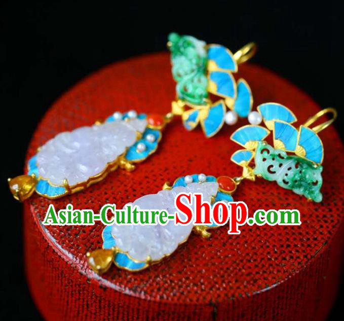 Handmade China Cheongsam Jade Earrings Traditional National Jewelry Accessories Gems Eardrop Handmade China Cheongsam Jade Earrings Traditional National Jewelry Accessories Gems Eardrop