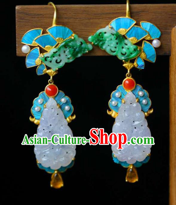 Handmade China Cheongsam Jade Earrings Traditional National Jewelry Accessories Gems Eardrop Handmade China Cheongsam Jade Earrings Traditional National Jewelry Accessories Gems Eardrop