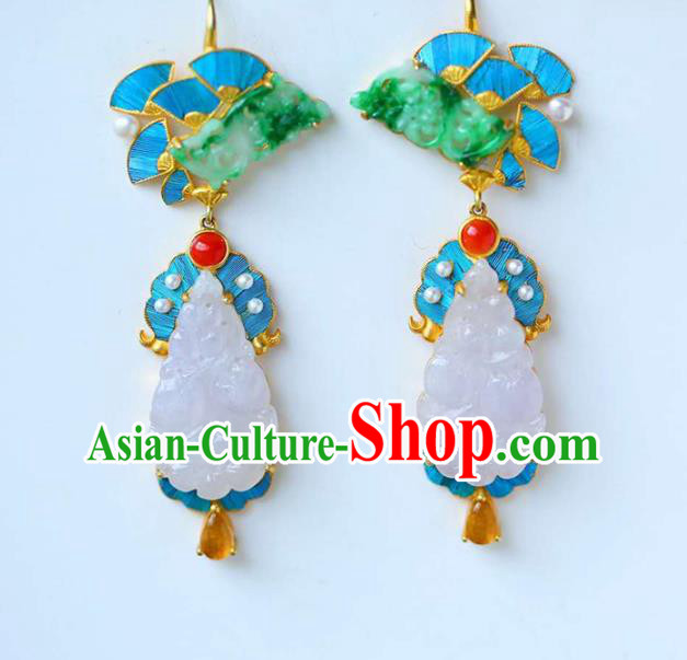 Handmade China Cheongsam Jade Earrings Traditional National Jewelry Accessories Gems Eardrop Handmade China Cheongsam Jade Earrings Traditional National Jewelry Accessories Gems Eardrop