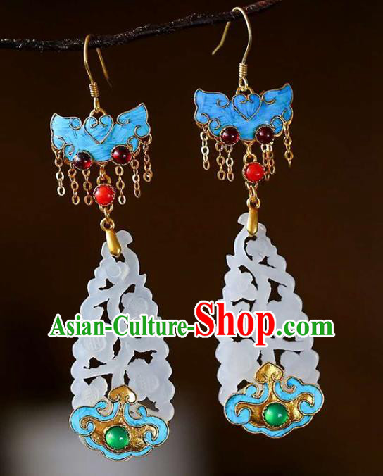 Handmade China Cheongsam Garnet Earrings Jade Eardrop Accessories Traditional Jewelry Handmade China Cheongsam Garnet Earrings Jade Eardrop Accessories Traditional Jewelry