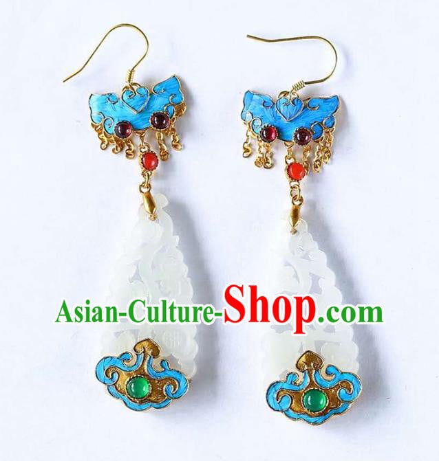 Handmade China Cheongsam Garnet Earrings Jade Eardrop Accessories Traditional Jewelry Handmade China Cheongsam Garnet Earrings Jade Eardrop Accessories Traditional Jewelry