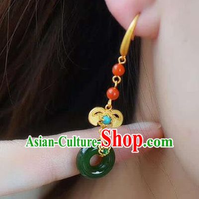 Handmade China Golden Bat Eardrop Traditional Cheongsam Jade Earrings National Jewelry Accessories