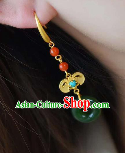 Handmade China Golden Bat Eardrop Traditional Cheongsam Jade Earrings National Jewelry Accessories Handmade China Golden Bat Eardrop Traditional Cheongsam Jade Earrings National Jewelry Accessories