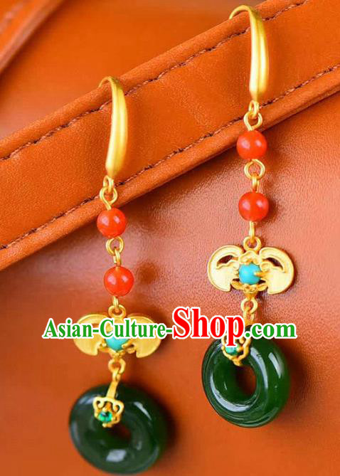 Handmade China Golden Bat Eardrop Traditional Cheongsam Jade Earrings National Jewelry Accessories Handmade China Golden Bat Eardrop Traditional Cheongsam Jade Earrings National Jewelry Accessories
