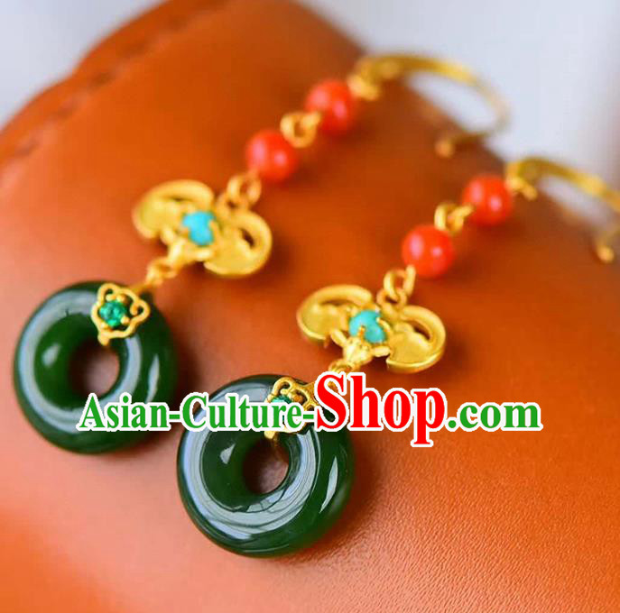 Handmade China Golden Bat Eardrop Traditional Cheongsam Jade Earrings National Jewelry Accessories Handmade China Golden Bat Eardrop Traditional Cheongsam Jade Earrings National Jewelry Accessories