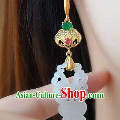 Handmade China Hetian Jade Eardrop National Jewelry Accessories Traditional Cheongsam Earrings