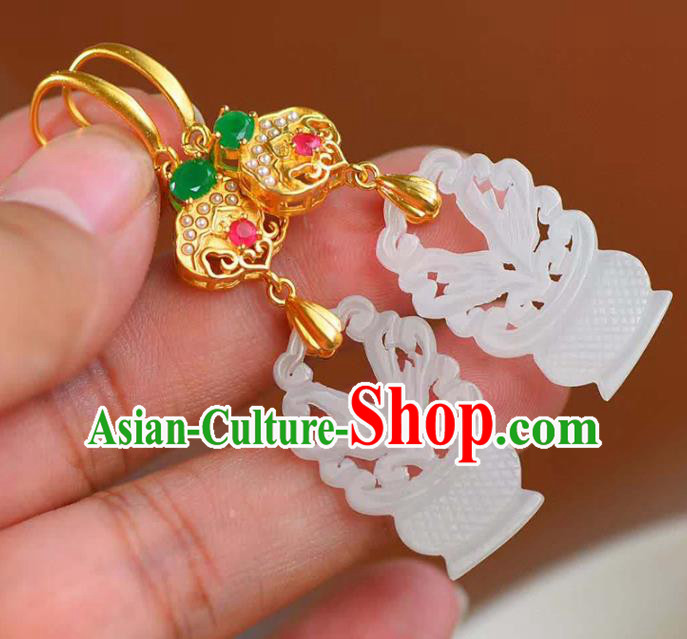 Handmade China Hetian Jade Eardrop National Jewelry Accessories Traditional Cheongsam Earrings Handmade China Hetian Jade Eardrop National Jewelry Accessories Traditional Cheongsam Earrings