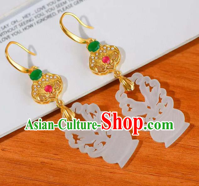 Handmade China Hetian Jade Eardrop National Jewelry Accessories Traditional Cheongsam Earrings Handmade China Hetian Jade Eardrop National Jewelry Accessories Traditional Cheongsam Earrings