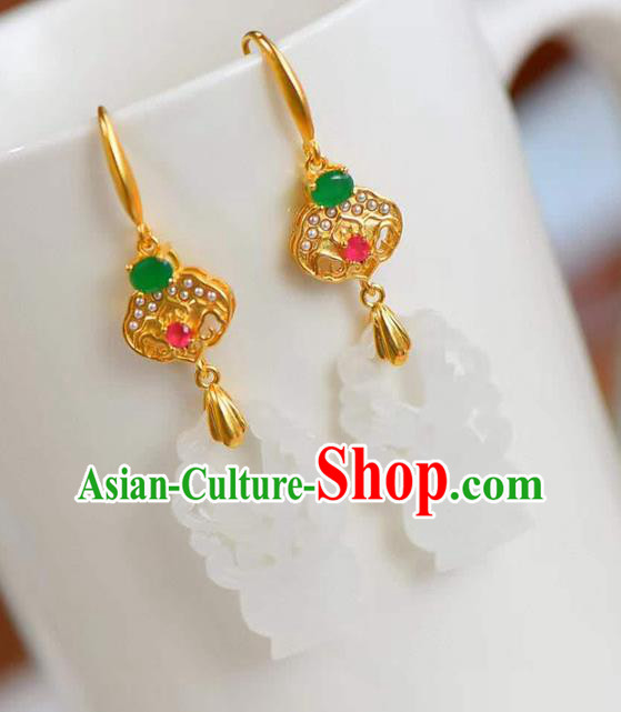 Handmade China Hetian Jade Eardrop National Jewelry Accessories Traditional Cheongsam Earrings Handmade China Hetian Jade Eardrop National Jewelry Accessories Traditional Cheongsam Earrings