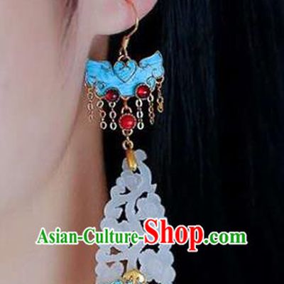 Handmade China Cheongsam Garnet Earrings Jade Eardrop Accessories Traditional Jewelry