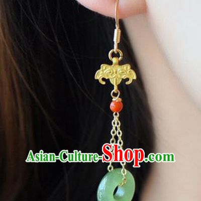 Handmade China Golden Eardrop National Jewelry Accessories Traditional Cheongsam Jade Peace Buckle Earrings