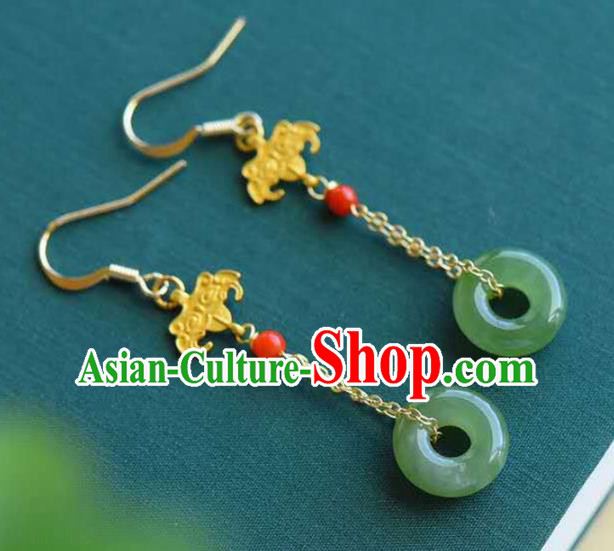 Handmade China Golden Eardrop National Jewelry Accessories Traditional Cheongsam Jade Peace Buckle Earrings Handmade China Golden Eardrop National Jewelry Accessories Traditional Cheongsam Jade Peace Buckle Earrings