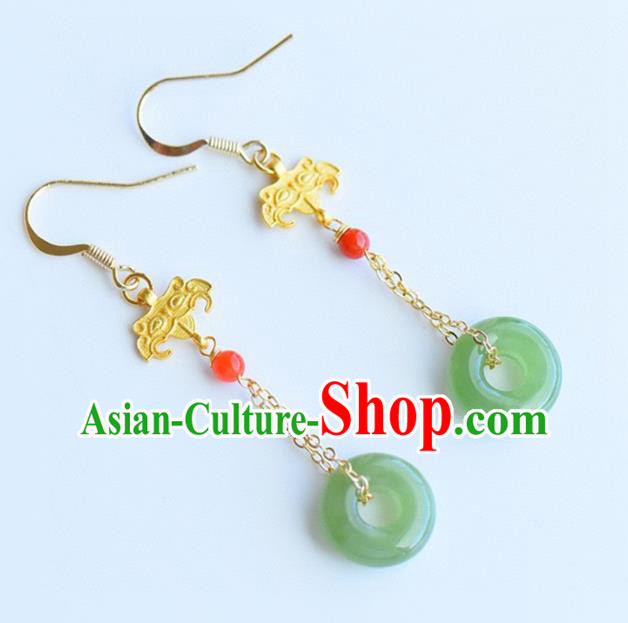 Handmade China Golden Eardrop National Jewelry Accessories Traditional Cheongsam Jade Peace Buckle Earrings Handmade China Golden Eardrop National Jewelry Accessories Traditional Cheongsam Jade Peace Buckle Earrings