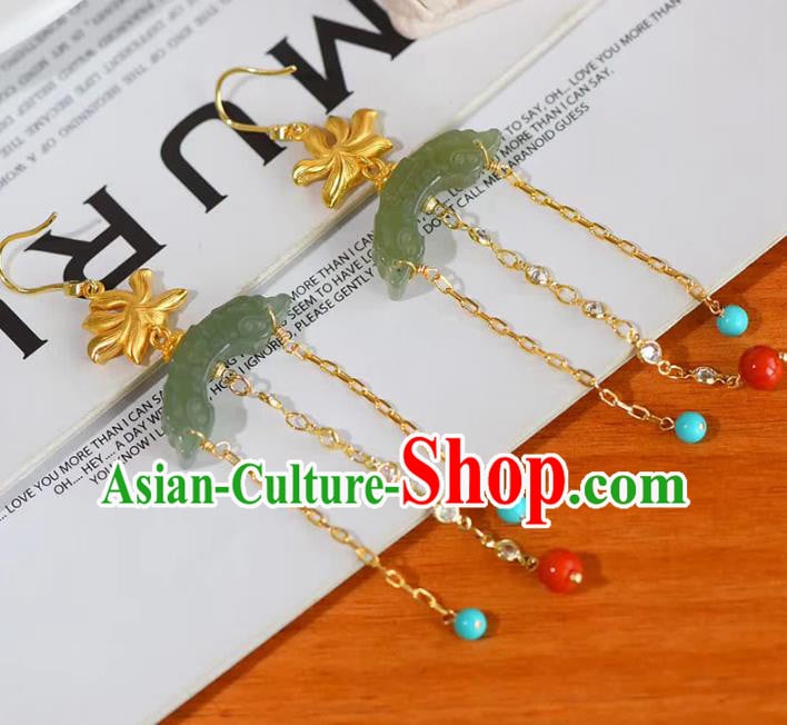 Handmade China Golden Lotus Eardrop National Jewelry Accessories Traditional Cheongsam Jade Moon Earrings Handmade China Golden Lotus Eardrop National Jewelry Accessories Traditional Cheongsam Jade Moon Earrings