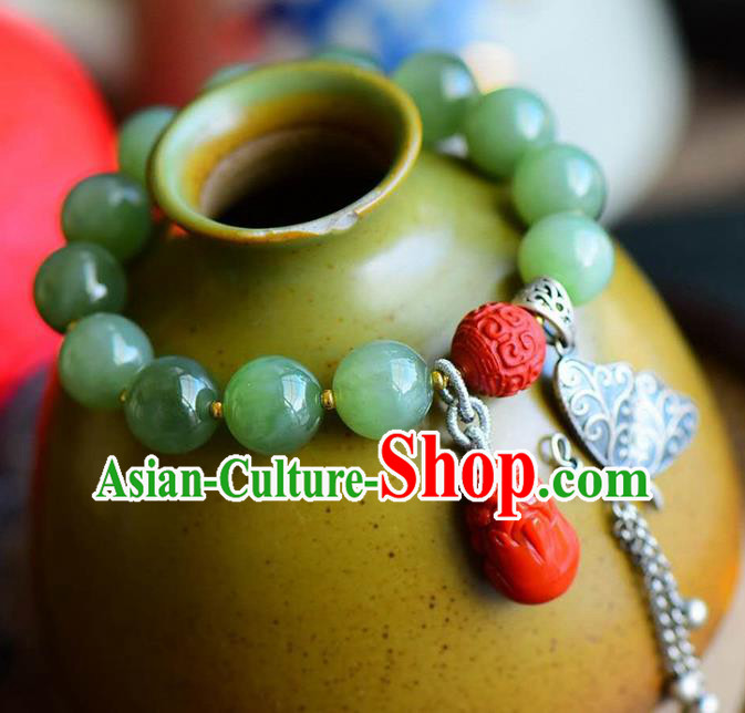 China Handmade Jade Beads Bracelet Traditional Jewelry Accessories National Silver Butterfly Tassel Bangle China Handmade Jade Beads Bracelet Traditional Jewelry Accessories National Silver Butterfly Tassel Bangle