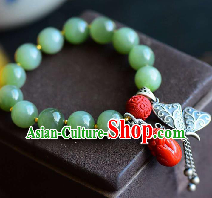 China Handmade Jade Beads Bracelet Traditional Jewelry Accessories National Silver Butterfly Tassel Bangle China Handmade Jade Beads Bracelet Traditional Jewelry Accessories National Silver Butterfly Tassel Bangle