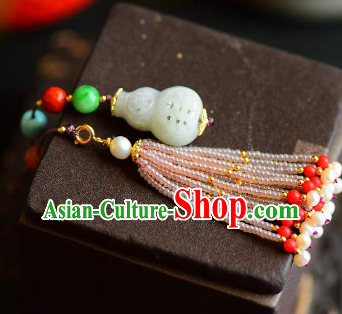 Chinese National Classical Jade Carving Gourd Necklace Accessories Handmade Pearls Tassel Necklet Pendant Chinese National Classical Jade Carving Gourd Necklace Accessories Handmade Pearls Tassel Necklet Pendant
