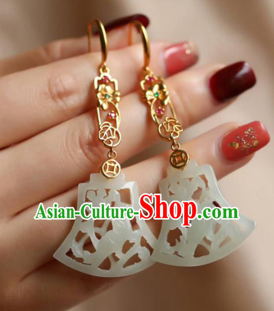 Handmade China Jade Carving Bird Eardrop National Jewelry Accessories Traditional Cheongsam Golden Earrings Handmade China Jade Carving Bird Eardrop National Jewelry Accessories Traditional Cheongsam Golden Earrings