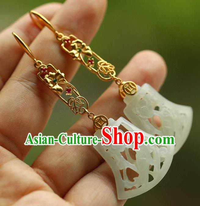 Handmade China Jade Carving Bird Eardrop National Jewelry Accessories Traditional Cheongsam Golden Earrings Handmade China Jade Carving Bird Eardrop National Jewelry Accessories Traditional Cheongsam Golden Earrings
