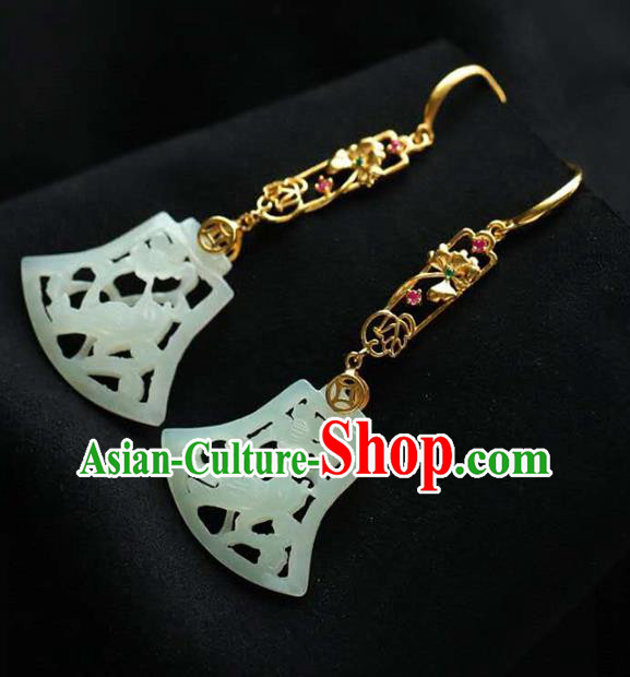 Handmade China Jade Carving Bird Eardrop National Jewelry Accessories Traditional Cheongsam Golden Earrings Handmade China Jade Carving Bird Eardrop National Jewelry Accessories Traditional Cheongsam Golden Earrings