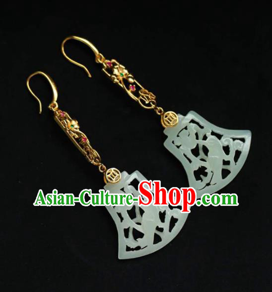 Handmade China Jade Carving Bird Eardrop National Jewelry Accessories Traditional Cheongsam Golden Earrings Handmade China Jade Carving Bird Eardrop National Jewelry Accessories Traditional Cheongsam Golden Earrings