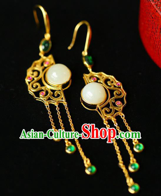 Handmade China National Jewelry Accessories Traditional Cheongsam Jade Earrings Chrysoprase Tassel Eardrop Handmade China National Jewelry Accessories Traditional Cheongsam Jade Earrings Chrysoprase Tassel Eardrop