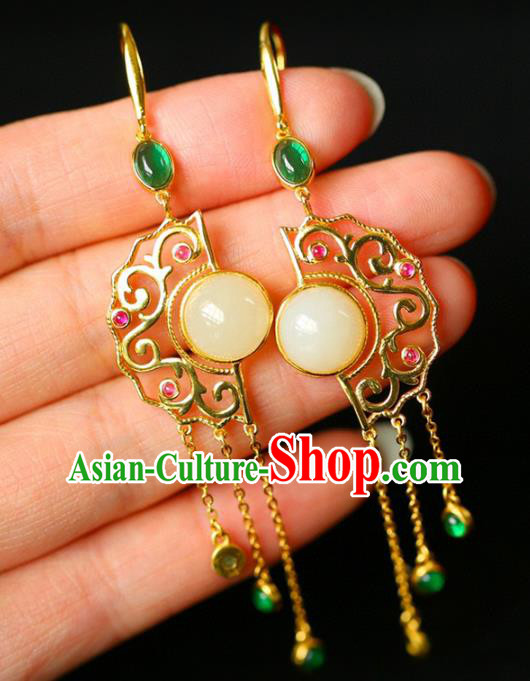 Handmade China National Jewelry Accessories Traditional Cheongsam Jade Earrings Chrysoprase Tassel Eardrop Handmade China National Jewelry Accessories Traditional Cheongsam Jade Earrings Chrysoprase Tassel Eardrop