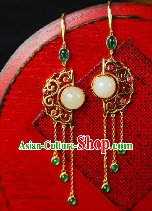 Handmade China National Jewelry Accessories Traditional Cheongsam Jade Earrings Chrysoprase Tassel Eardrop Handmade China National Jewelry Accessories Traditional Cheongsam Jade Earrings Chrysoprase Tassel Eardrop