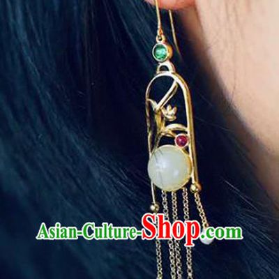 Handmade China Traditional Cheongsam Gems Tassel Earrings National Jewelry Accessories Golden Orchids Eardrop