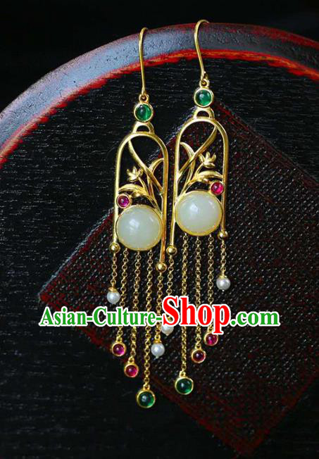 Handmade China Traditional Cheongsam Gems Tassel Earrings National Jewelry Accessories Golden Orchids Eardrop Handmade China Traditional Cheongsam Gems Tassel Earrings National Jewelry Accessories Golden Orchids Eardrop