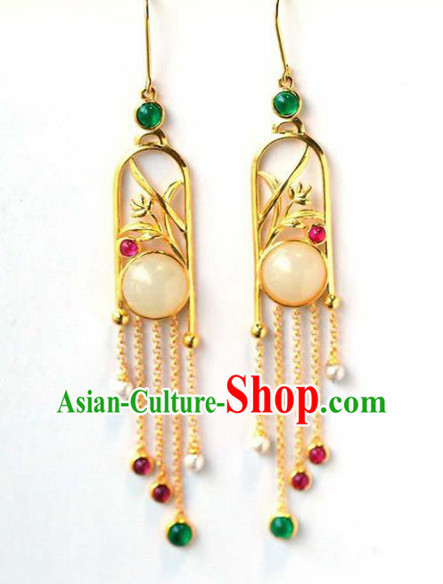 Handmade China Traditional Cheongsam Gems Tassel Earrings National Jewelry Accessories Golden Orchids Eardrop Handmade China Traditional Cheongsam Gems Tassel Earrings National Jewelry Accessories Golden Orchids Eardrop