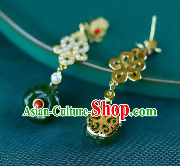 Handmade China National Cheongsam Earrings Traditional Jewelry Accessories Jade Flower Eardrop Handmade China National Cheongsam Earrings Traditional Jewelry Accessories Jade Flower Eardrop
