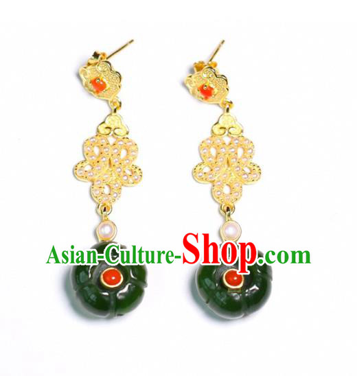 Handmade China National Cheongsam Earrings Traditional Jewelry Accessories Jade Flower Eardrop Handmade China National Cheongsam Earrings Traditional Jewelry Accessories Jade Flower Eardrop
