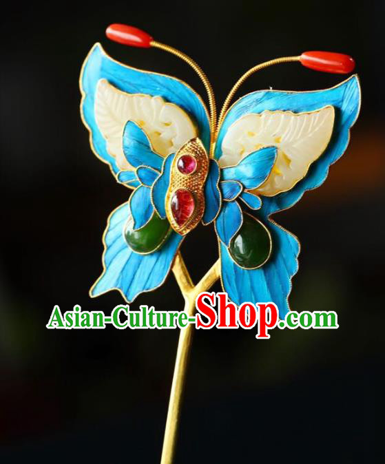 Chinese Traditional Jade Butterfly Hairpin Handmade Ancient Qing Dynasty Court Hair Accessories Chinese Traditional Jade Butterfly Hairpin Handmade Ancient Qing Dynasty Court Hair Accessories