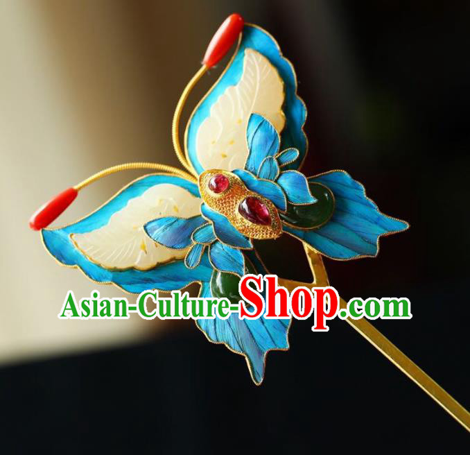 Chinese Traditional Jade Butterfly Hairpin Handmade Ancient Qing Dynasty Court Hair Accessories Chinese Traditional Jade Butterfly Hairpin Handmade Ancient Qing Dynasty Court Hair Accessories