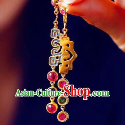 Handmade China Tourmaline Eardrop National Cheongsam Earrings Traditional Jewelry Accessories