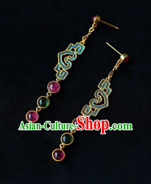 Handmade China Tourmaline Eardrop National Cheongsam Earrings Traditional Jewelry Accessories Handmade China Tourmaline Eardrop National Cheongsam Earrings Traditional Jewelry Accessories