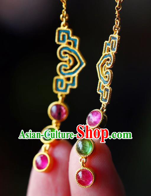 Handmade China Tourmaline Eardrop National Cheongsam Earrings Traditional Jewelry Accessories Handmade China Tourmaline Eardrop National Cheongsam Earrings Traditional Jewelry Accessories
