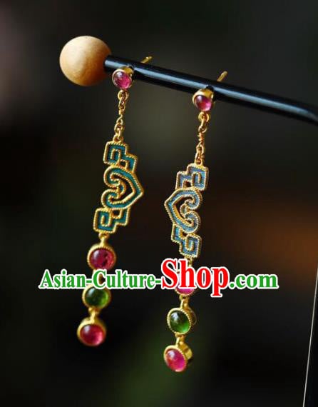 Handmade China Tourmaline Eardrop National Cheongsam Earrings Traditional Jewelry Accessories Handmade China Tourmaline Eardrop National Cheongsam Earrings Traditional Jewelry Accessories