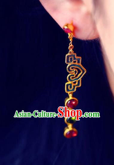 Handmade China Tourmaline Eardrop National Cheongsam Earrings Traditional Jewelry Accessories Handmade China Tourmaline Eardrop National Cheongsam Earrings Traditional Jewelry Accessories