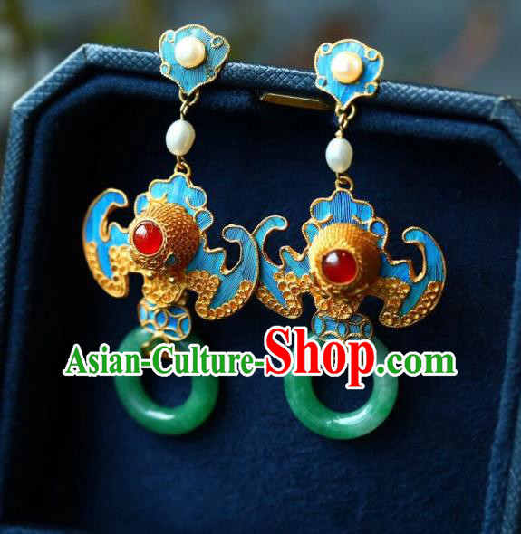 Handmade China Qing Dynasty Palace Lady Eardrop Traditional Jewelry Accessories National Jade Earrings Handmade China Qing Dynasty Palace Lady Eardrop Traditional Jewelry Accessories National Jade Earrings